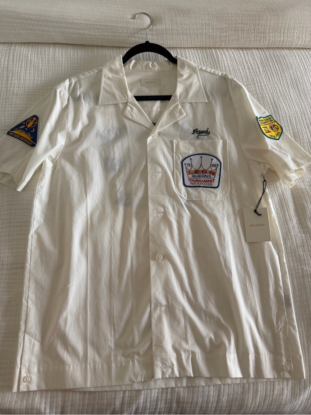 Aime Leon Dore White Short-Sleeve Patch Camp Shirt